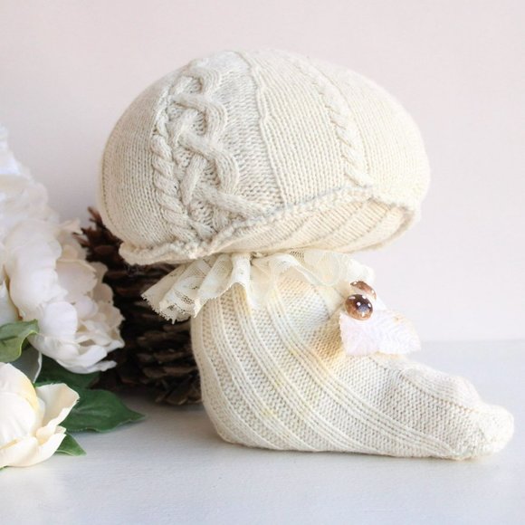 Knit Sweater Toadstool with Vintage Lace and Toadstools, Upcycled, Cottage - Picture 1 of 10